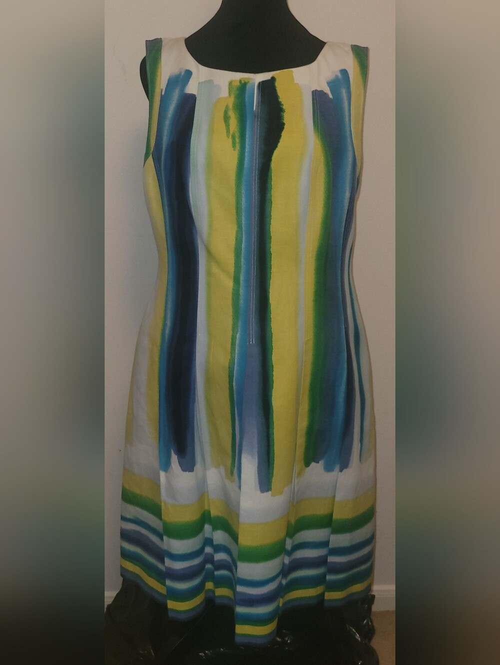 Calvin Klein Blue, Green & Yellow Striped Sleeveless Dress